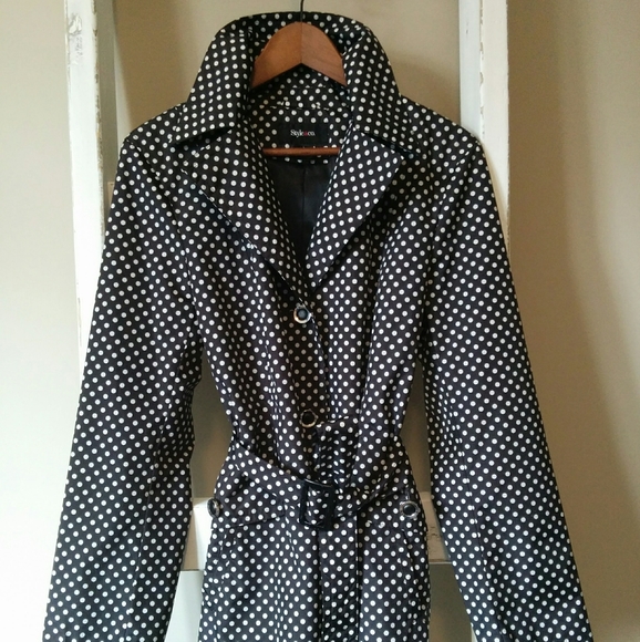 Style&Co. Black & White Polka-Dot Trenchcoat, Sz L - Picture 1 of 8